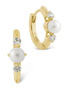 Sterling Silver Ann CZ & Pearl Micro Hoops