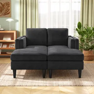 53.5" Upholstered Sofa Couch Free-Combined Modern Chaise Lounge Chaise with Dual-Layer Armrests for Living Room, Black