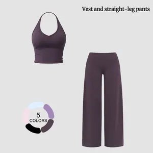 NVWA Mother's Day Gifts,Women's Fitness Set Two-Piece Strappy Crop Top with Straight-Leg Pants Gym NVWA Mother's Day Gifts,Workout Wear Pilates Set Stylish Strappy V-Neck Top for Outings The Ultimate Choice for Fitness and Casual Wear