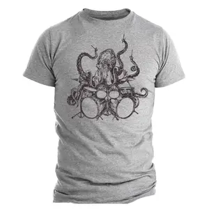 Funny Octopus Playing Drums Graphic Tee, 100% Cotton Oversized Comfort Outfit, Cute Music Drummer Octopus Fashion Shirt, Perfect Valentine's Day Gift For Him Her Family Friends