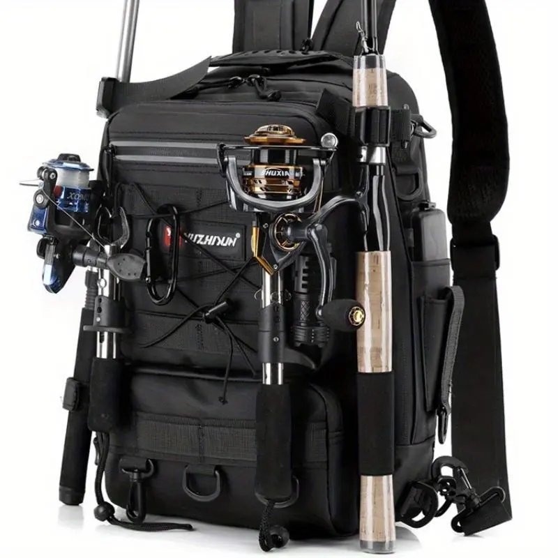 JSERYISGN Angler‘s Outdoor Pro Backpack | Large Capacity, Durable Fabric with Sectioned Hang Points | Organizes Fishing Tackle & Accessories with Ease