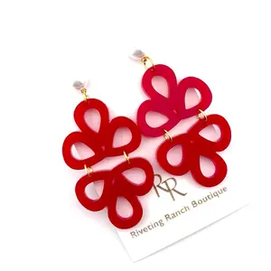 Riveting Ranch Boutique - Red Geometric Earrings - Lightweight Elegant Design for Everyday Wear