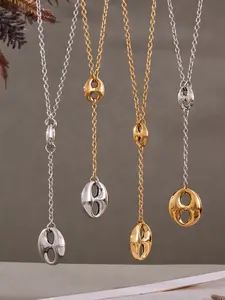 Fashion Stainless Steel Pig Nose Pendant Y Necklace, Long Sweater Chain, Non-Fading, Elegant Style, Women's Jewelry, Minimalist Necklace