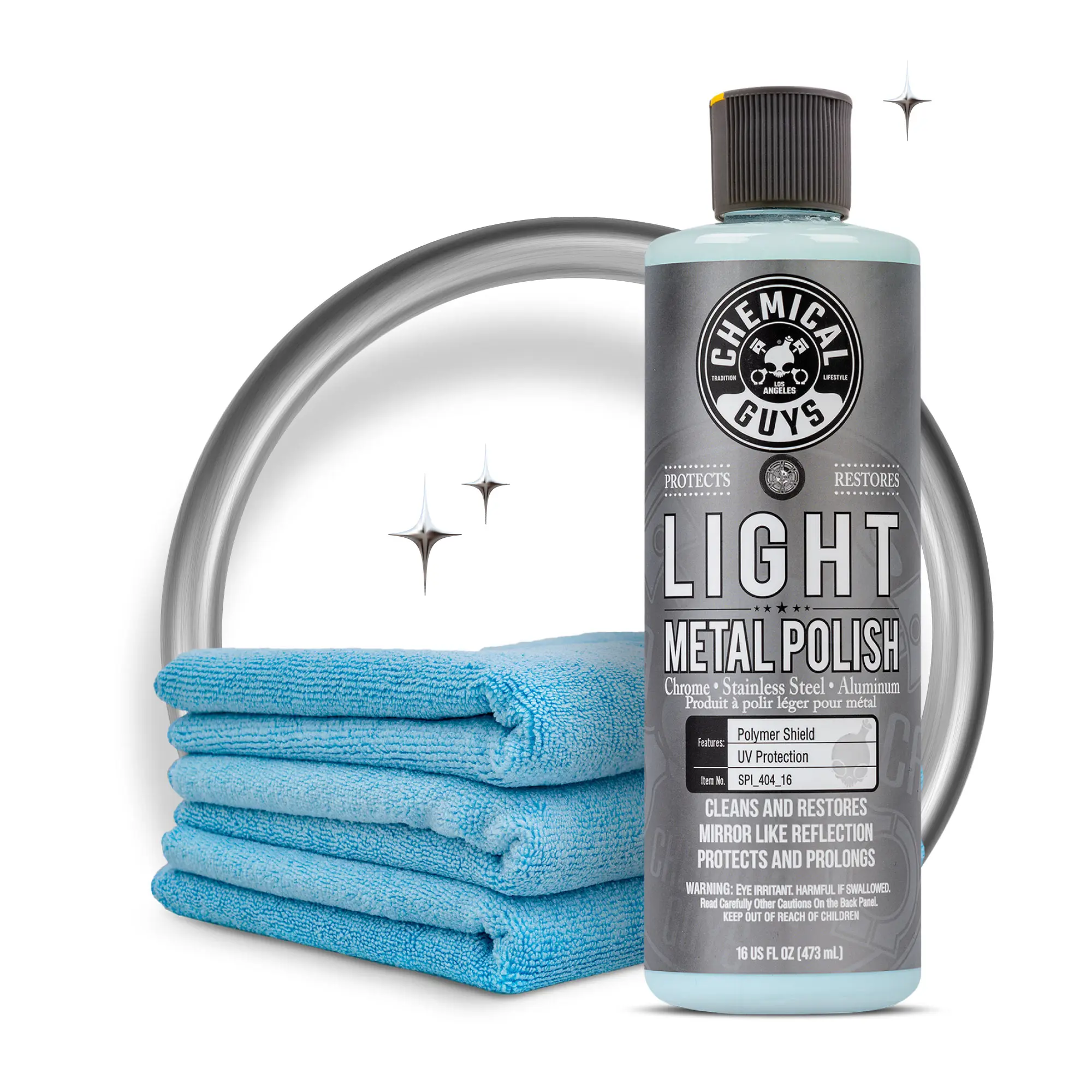 Chemical Guys Metal Polish Kit - 16oz Light-Heavy Duty Set with Microfiber Towels, Car Detailing Accessories - Chrome Polishes, Oxidation Remover, Aluminum Brightener, Shine Protectant, Automotive Cleaner, Shine Protectant Polishes