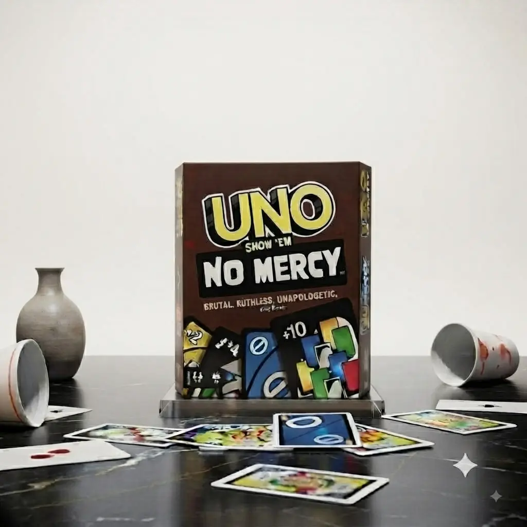 UNO Show 'Em No Mercy Card Game – Fast-Paced Family Party Game with Wild Action Cards & +10 Cards. Perfect for Game Nights, Parties, Friends, Travel, Holidays & Fun Gifts. Bring more laughs, surprises and intense gameplay to every round!