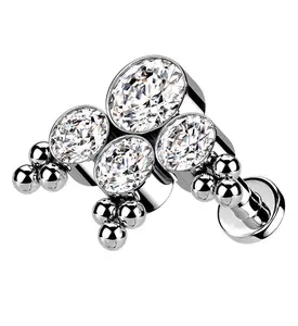16G Beaded CZ Ensemble Titanium Labret Post