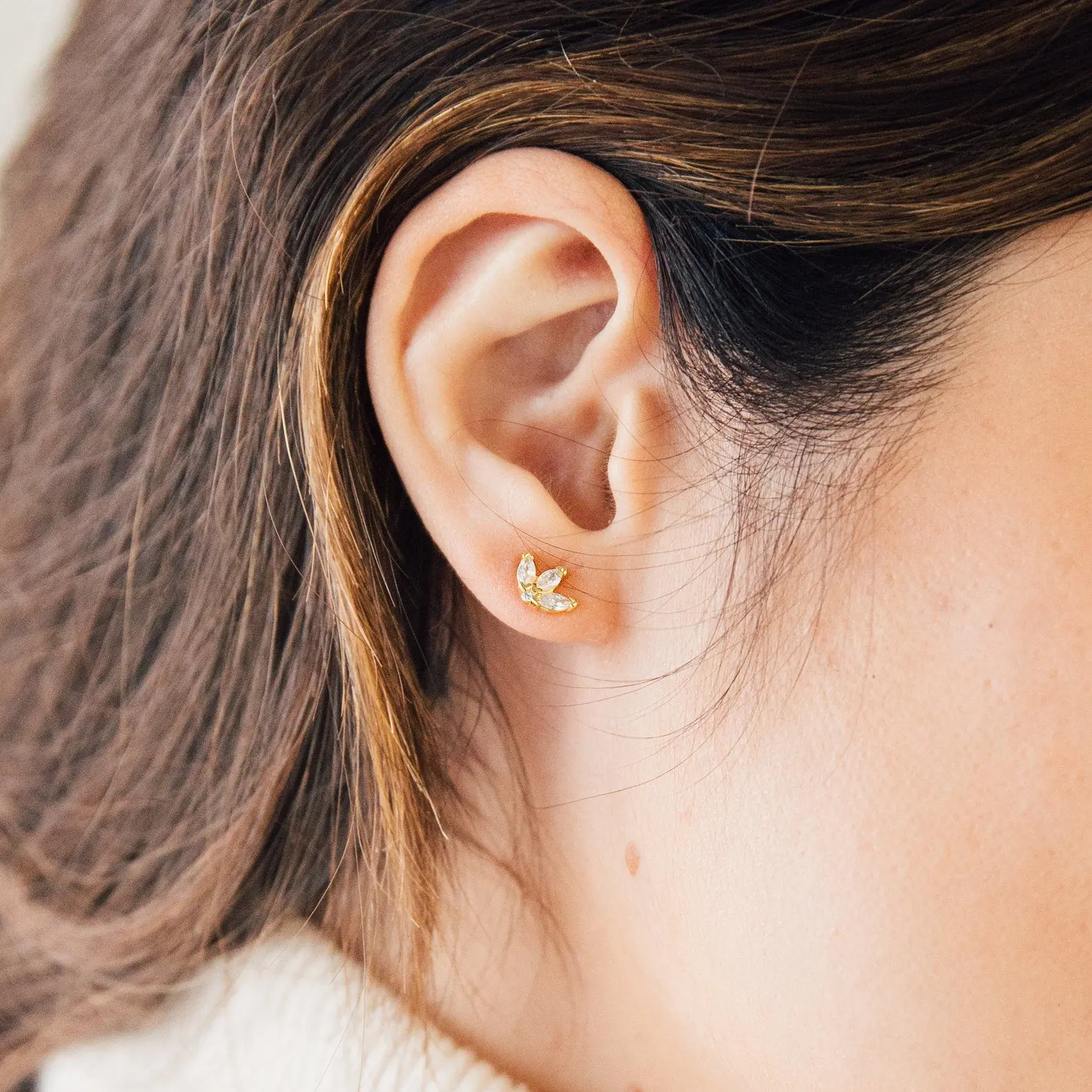 Arya Petal Studs by Caitlyn Minimalist - Dainty Floral Marquise Diamond Earrings - Wedding Jewelry - Gift for Her