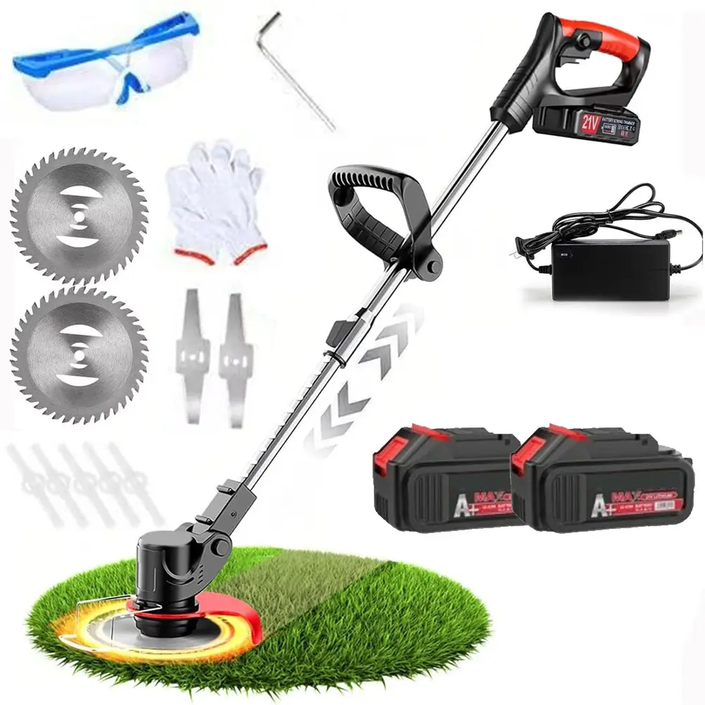 Cordless Weed Wacker Grass Trimmer with 2 Batteries, 3 Blades, Adjustable Height & 90° Head, Lightweight Electric Lawn Edger Cutter