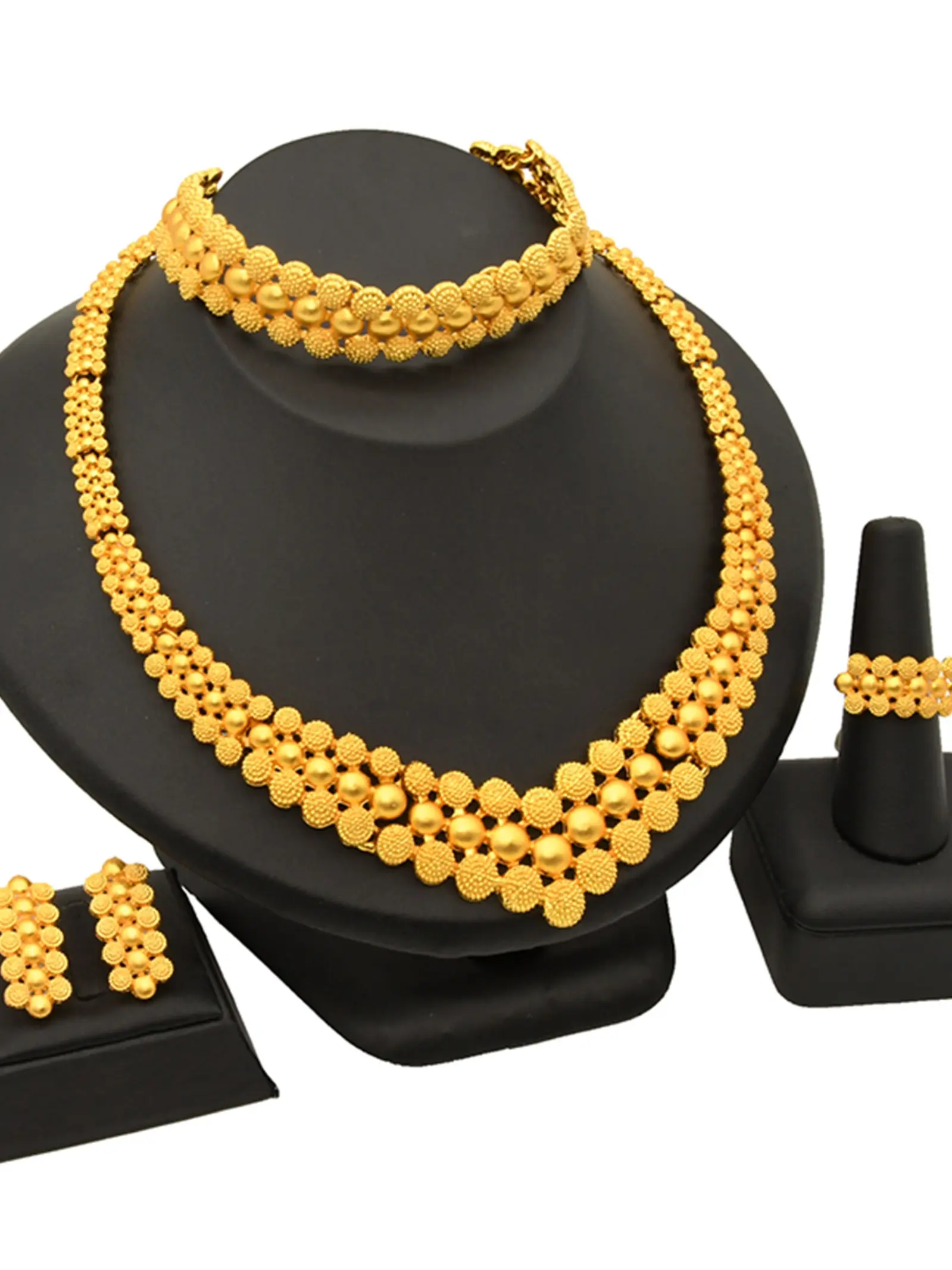 4-Piece Jewelry Set for Women, Dubai Arabic Style Necklace Bracelet Ring Earrings, Elegant Daily Party Accessory, Bridal Jewelry Set for Wedding, Wedding Gift