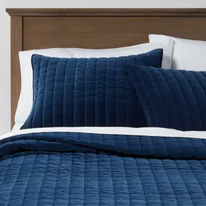 Full/Queen Channel Stitch Velvet Quilt Navy - Threshold Full/Queen Channel Stitch Velvet Quilt Navy - Threshold