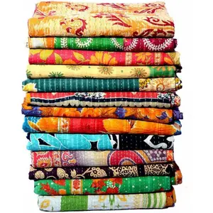 Indian   Kantha Quilts Tribal Kantha  Bed Cover Throw Assorted Patches Made Rally Reversible Bedspread Throw  Sari Patches Blanket(1Pcs)