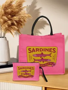 The Large Capacity Handbag With "SARDINES" Sardine Pattern, With A Cosmetic Bag, Cosmetic Pouch, A Coin Purse For Travel Necessities, Handbag And Cosmetic Bag Set, Suitable For Weddings, Birthdays, Best Gift
