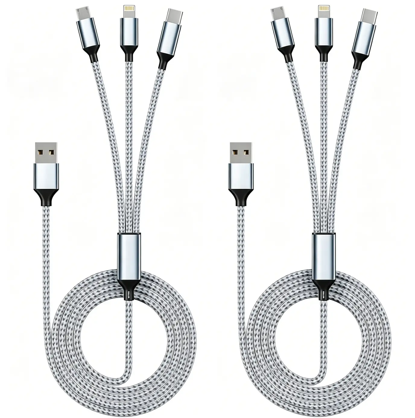 APFEN  Charging Cable 4ft 2Pack 3 in 1 Charger Cord, Multiple Rapid Nylon Braided Cable USB Charging Cable Multi Phone Charger Cord with Type C Micro Lightning USB Connectors for Cell Phones