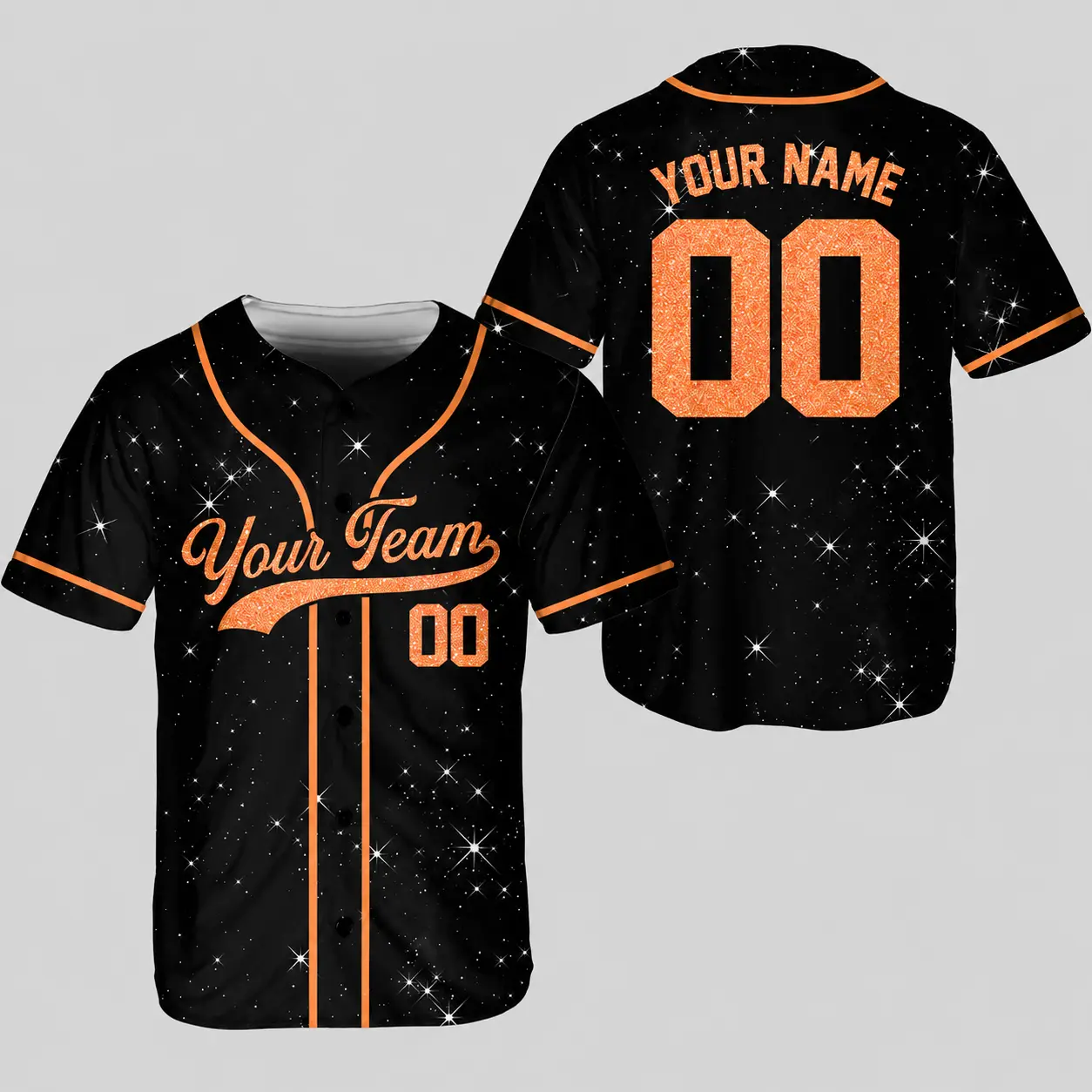 Custom Name & Number Baseball Jersey – White Orange Glitter Personalized Team Shirt, Unisex Sports Jersey, Game Day Gift