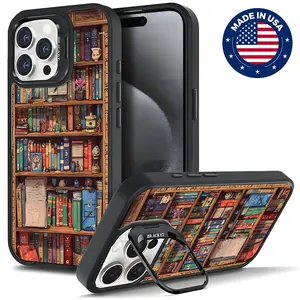 Cartoon Bookshelf Aesthetic Design Pattern Casing For iphone 16 15 14 13 12 Plus Pro Max Flaunt Mobile Phone Case Hard TPU Tough Metal Lens Camera frame Film With Bracket Drop Protection Shockproof Vintage Fashion Trend Anti-scratch love Smartphone Cover