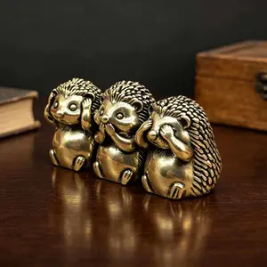 Copper Hedgehog Statue, Vintage Craft, Office Desk Decor, Tea Pet, Animal Lover Collectible, Creative Cute Design, Home Study Room Decoration