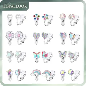 LOYALLOOK 12Pairs Cute Clip on Earrings for Women Hypoallergenic Turtle Heart Star Butterfly Flower Pearl CZ Clip Earrings Multicolored Clip-on Stud Non Pierced Earrings Set