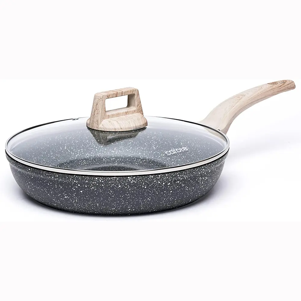 CAROTE Non Stick Frying Pan, 10 Inch Classic Granite Skillet with Glass Lid | Healthty Non Toxic Kitchen Stone Cookware, Compatible with All Stovetop, Easy to Clean, PFOA Free
