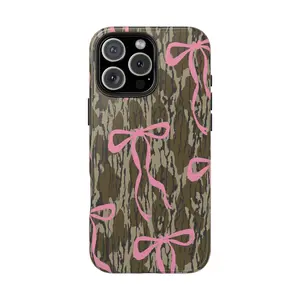 iPhone 16 Pro Max Tough Case for iPhone, Pink Bow Ribbon  Bottomland Phone Case iPhone 16 Pro, 15Pro, 14, 13, 12, 11, 8, XR Mini, Pro Max, Plus Accessories Protection Compatible with Samsung Galaxy S25