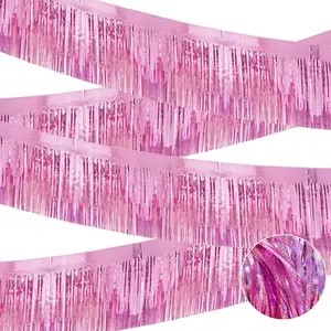 4 Pcak Each 10 Feet Glitter Pink Parade Float Decorations for Trailer Car, Glitter Foil Fringe Metallic Tinsel Streamers Banner Garland for Graduation Weeding Homecoming Birthday Party (Glitter-Pink)
