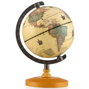 COSTWAY - Antique Globe Dia 5.5 Inch Mini Rotating World Globe with Wooden Base-Brozen