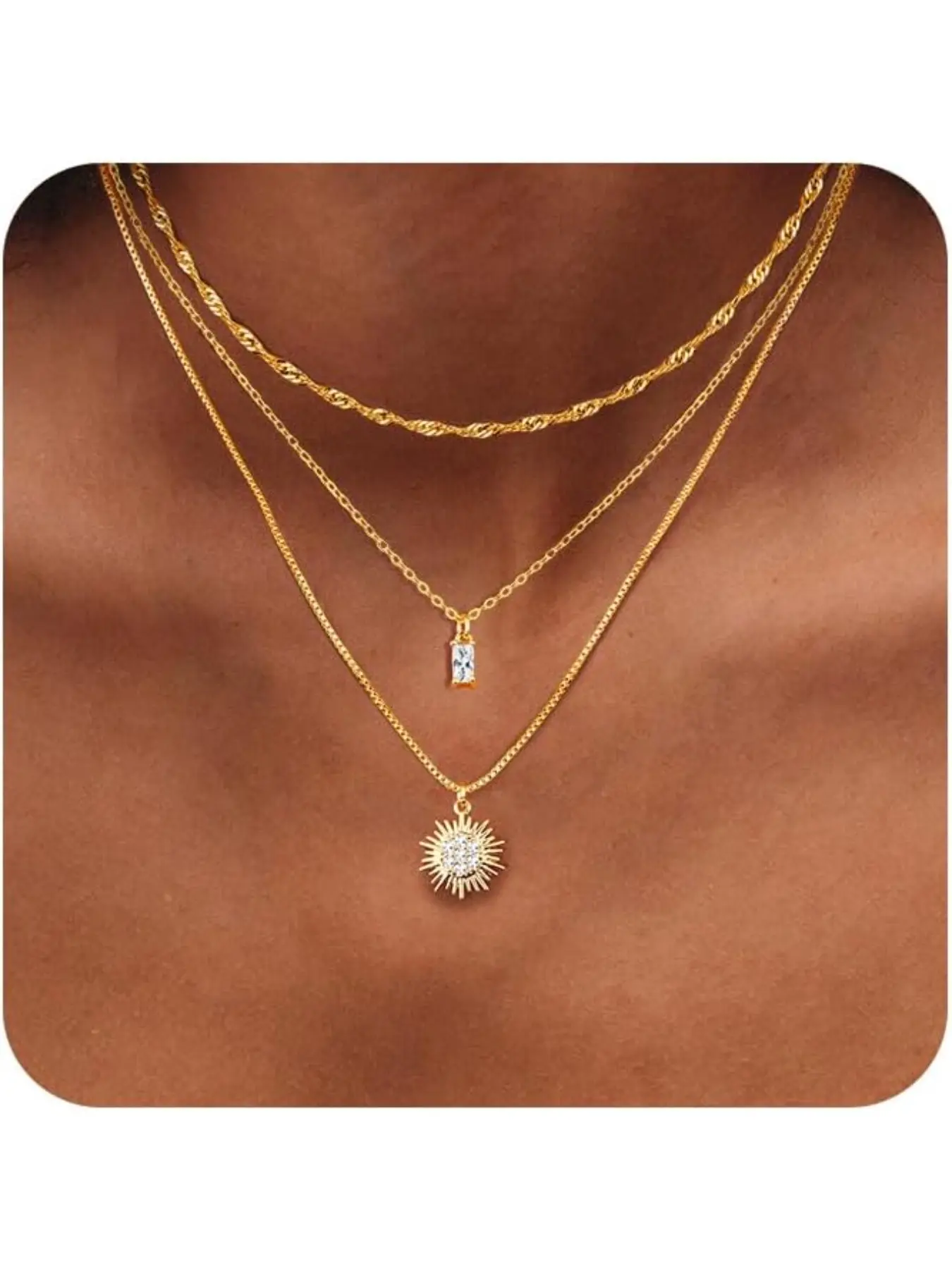 Gold Necklace,Layered Necklaces for Women,14K Gold Plated Pendant Necklace Set,Choker Herringbone Necklace,Gold Chain Jewellery for Women, Cuban Link Chain, Stacking Necklace