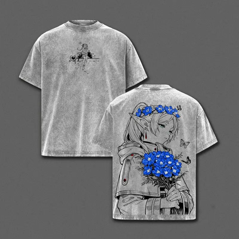 Frieren T-Shirt & Hoodie – Sousou no Frieren Vintage Washed Oversized Anime Graphic Tee, Streetwear Casual, Heavy Cotton Unisex Top, Elf Mage Art, Frieren Beyond Journey's End Shirt, Fantasy Anime Gift