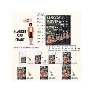 Cozy Movie Night Themed Blanket with Popcorn, Clapperboard & Star Accents - Available in Multiple Sizes for Cinema-Inspired Comfort
