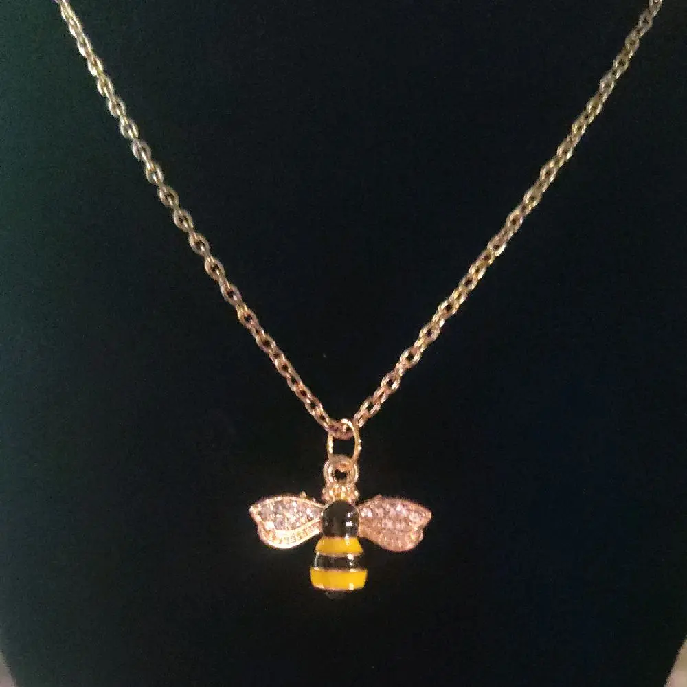 Unisex 3D Bee Insect Necklace - Cute Dainty Rhinestone Fashion Costume Jewelry Accessory, Clearance Item, Note: Choking Hazard Small Parts