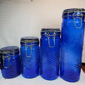 Vintage Set of Four Cobalt Blue Canisters