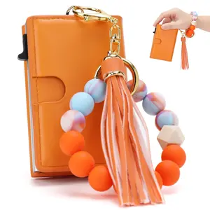 Boho Style Beaded & Tassel Decoration Keychain Wallet,Wallet Card Holder for Women-Leather,6-9 Card Capacity,Christams Gift