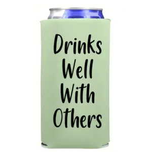 Funny Slim Can Cooler - Drinks Well With Others - Funny Spiked Seltzer Drink Accessory Gift Ideas - Skinny Coolie Drink Accessory Gift Drinkware
