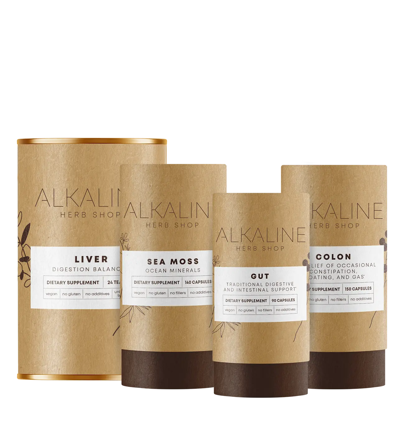 Gut Bundle - Sea Moss Supplement, Liver Tea Supplement (Happy Liver Tea), Gut Supplement, and Colon Supplement (Happy Colon)