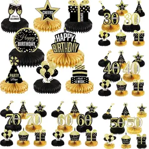 1Set Black 18th 30th 40th 50th 60th 70th 80th Years Old Desktop Honeycomb Ornaments Photo Props for Happy Birthday Party Decor