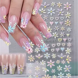 1pc 5D Embossed Flower & Heart Nail Stickers, Colorful Spring Flower Petal Nail Art Decals, DIY Manicure Decor, Nail Decoration for Girls and Ladies, Flower Nails