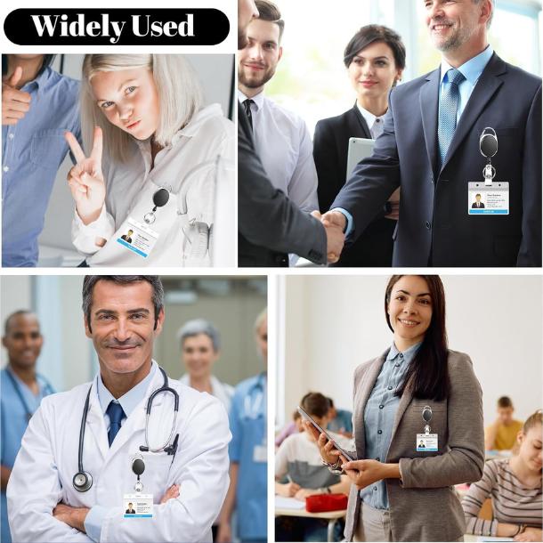 [New Deal] 2 Set Badge Holder Retractable Clip Heavy Duty Reels with Acrylic Clear Vertical ID Card Badge Holders for Work Office Removable Cardholder Hard Plastic