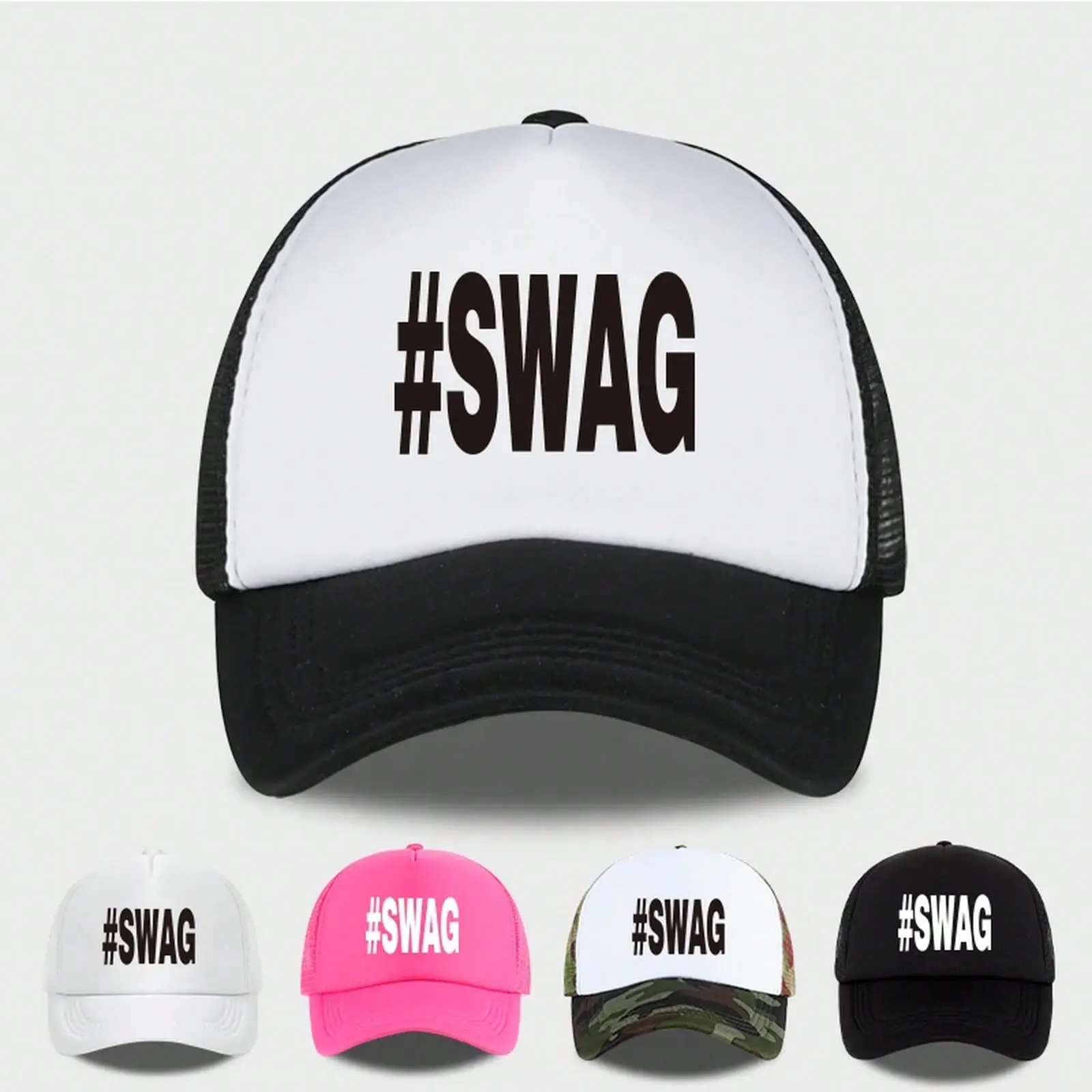 #SWAG Print Bold Polyester Sponge Mesh Snapback Cap - Lightweight, Breathable, Cooling Unisex Sun Hat with Snapback Adjustment for Street Sports, Hip-Hop Casual Wear, Polyester Cap