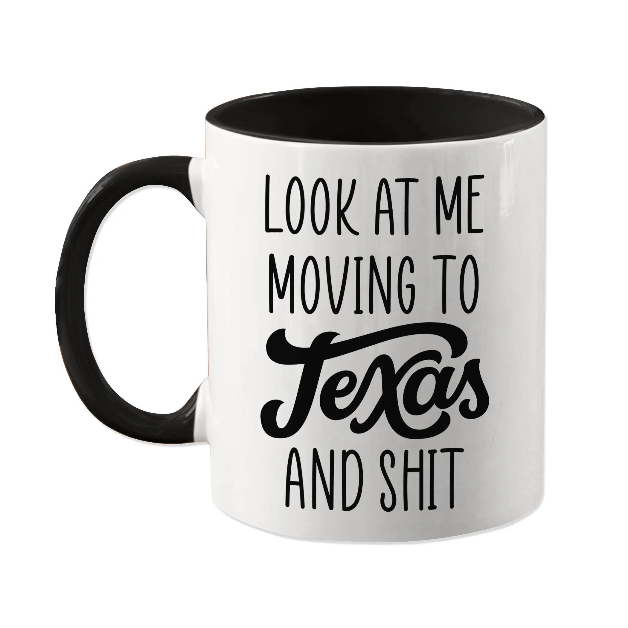 11oz Durable Modern Ceramic Coffee Mug with Handle - Double-Sided Funny "Look At Me Moving To Texas" Print, 500-1000ml Dishwasher-Safe Heat-Resistant Non-Customised Kitchenware, TX Moving Gift for Friends