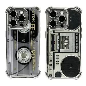Retro Cassette Pattern Silicone Soft Phone Case for iPhone 17, 16, 15, 14, 13, 12, 11 Pro Air Plus ProMax and Samsung S26-S22 Plus shock-absorbing phone cases, fashionable gift.