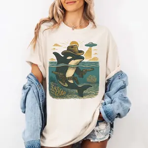 Comfort Colors Cowboy Orca Shirt, Funny Western Killer Whale T-Shirt, Vintage Ocean Animal Tee, Gift for Sea Life & Orca Lovers