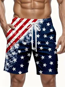 Men's Patriotic American Flag Printed Swim Trunks Lightweight Breathable Polyester Board Shorts with Drawstring Waist Side Pockets Quick-Dry Athletic Beach Shorts for 4th of July Independence Day Pool Gym Menswear