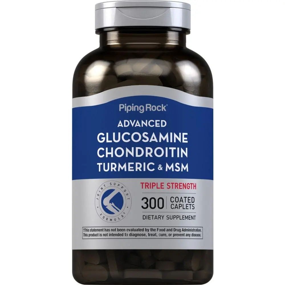 Piping Rock Glucosamine Chondroitin Turmeric MSM | 300 Caplets | Triple Strength | Advanced Supplement | Non-GMO & Gluten Free