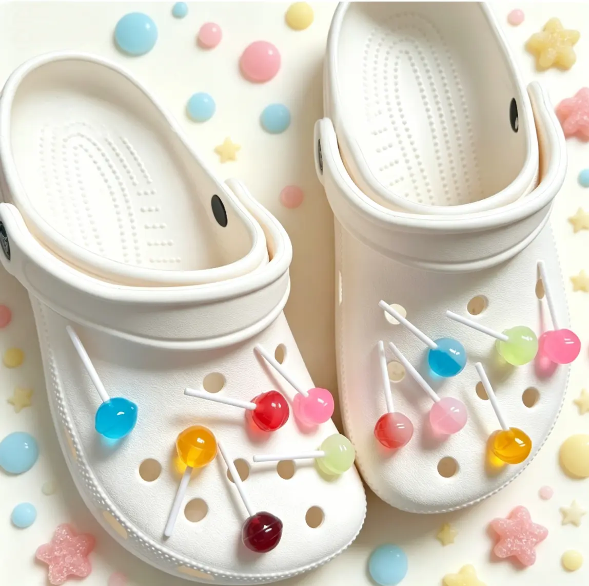 Translucent 3D Realistic Colorful Lollipop Candy Shoe Charms, Cute Funny DIY Footwear Accessories for Perforated  Clogs, Trendy Sweet Shoe Ornaments, Perfect Party Favor Gifts for Girls Kids (Shoes Not Included)