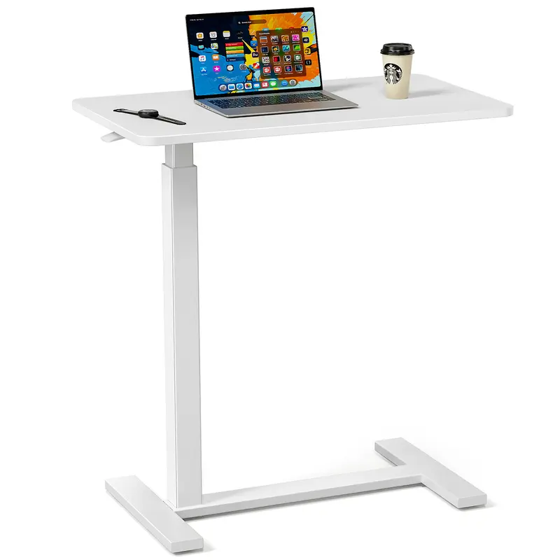 Overbed Bedside Table with Wheels, Adjustable Hospital & Home Use Bed Table, Rolling Laptop Table, Mobile Standing Desk, White Study Convenient