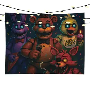 Five Nights at Freddy's (FNAF) Tapestry, Freddy Fazbear and Bonnie Theme Decorative Wall Hanging, Bedroom Dormitory Horror Game Merchandise Wall Tapestry