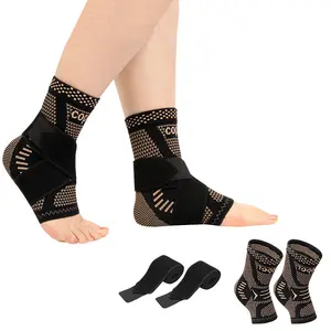 Ankle Brace for Sprained Ankle Compression Sleeve, 1 Pair - 2 Pack Copper Infused Ankle Support Brace for Women & Men, Plantar Fasciitis Relief Achilles Tendonitis, Sports Running