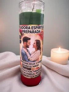 VELADORA ESPIRITUAL PREPARADA MANZANA VERDE Y ROJA AMOR, Spiritual Prepared Apple Love Candle, Healthcare & Therapy Aromatherapy Candle for Alternative Wellness Treatments