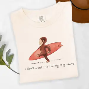 Comfort Colors Retro Curious George Surfing TShirt, Vintage Surfer Monkey, I Don't Want This Feeling To Go Away Top, Summer Beach