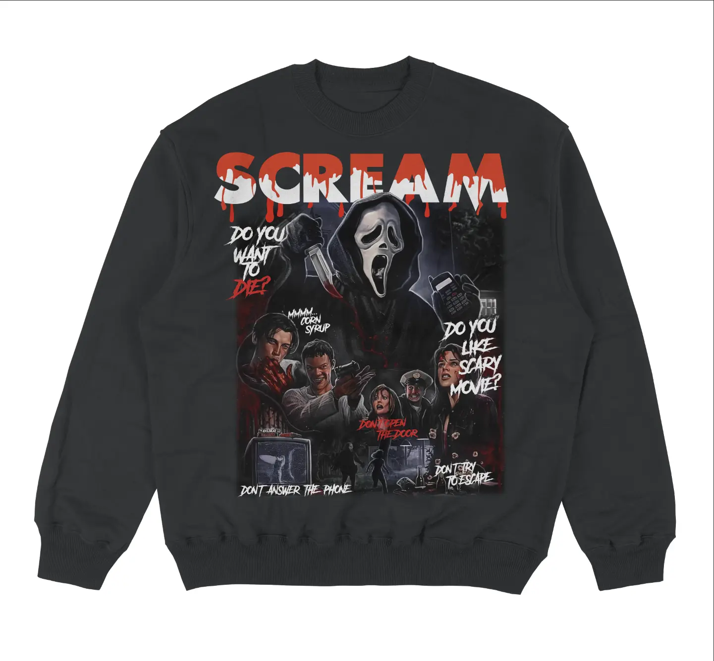 Gildan Women's Casual Printed Medium Length Long Sleeve Hoodie - Fitted Pullover Sweatshirt, Round Neck, Black Ghost Face Design, Scream "Don't Answer The Phone" Print for Halloween Horror Movie Fans, Graphic Print Hoodie