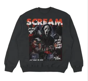 Scream "Don't Answer The Phone" Graphic Tee - Black Sweatshirt Featuring Ghost Face Design for Halloween and Horror Movie Fans - Sweaters